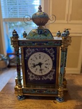 Vintage Chinese Cloisonné Enamel Brass Carriage Mantel Clock Read picture