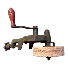 Antique Hand Crank Bench Grinding Wheel Clamp Mount Sharpening Stone Tool picture