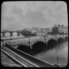 ANTIQUE JV B&W Glass Magic Lantern Slide THE TWO BRIGGS AYR C1890 PHOTO SCOTLAND picture