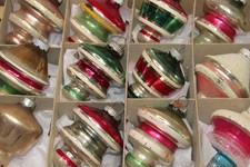 Lot VTG Glass Striped TORNADO CARRIAGE LIGHT DROP Christmas Ornament Shiny Brite picture