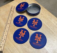 NY Mets Coasters Metal Budweiser Set of 4 w Case picture