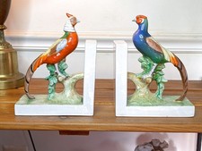 2x Rare Vtg Signed Ugo Zaccagnini Italy Ceramic Pheasants Figurines Bookends picture