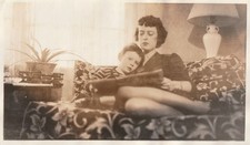 Vintage Photo 1940 WW2 Era Mother & Son Reading Somber Expressions Americans USA picture