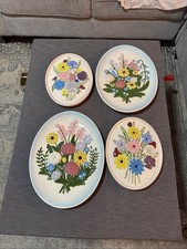 4 Vtg Atlantic Mold Floral Wall Plaques Ceramic Hand Painted 3D Flow Cottagecore picture
