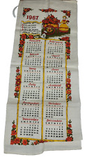 Vintage 1967 Fabric Calendar Cloth Tea Towel Flower Girl Dog Cart Read picture