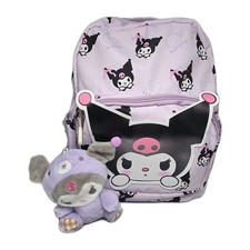 Kuromi Mini 10 Inch Backpack With Key Chain Plush, Purple Pink, Inside Print picture