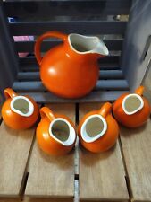 Vintage 1950s Art Deco Hall Ball Pitcher With 4 Matching Cups picture