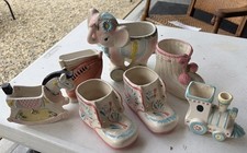 Vintage Ceramic Baby Nursery Planters Lot of 7- Booties Horse Train Elephant picture