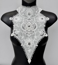 Antique Edwardian Lace Bib Collar Embroidered Dress Front Jabot picture