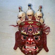 Red Mahakala - Real Tibetan Cham Lama Dance Mask - 19 in x 13 in x 9 in picture