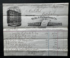 Vtg 1885 Billhead Burlington Vermont Wells & Richardson Co Druggists vignette picture