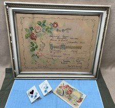 Antique Wedding Certificate 1909 Framed 17 x 14, and Antique Salt and Pepper Sha picture
