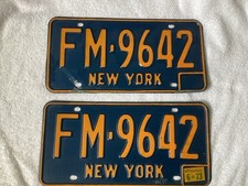 Vintage 1973 New York License Plate Set Tag FM 9642 picture