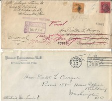 VICTOR BERGER-1st SOCIALIST ELECTED TO CONGRESS-1911-1913-ENVELOPE- COA picture