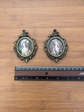 Vintage pair ornate Victorian mini Photo Frames Italian silk art portrait decor picture