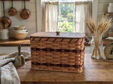 Amish Made Bread Box Storage Gingerich Style With Flat Lid and Leather Handles picture