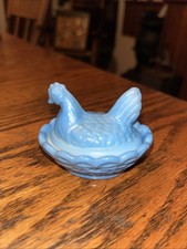 Vintage Westmoreland Hen On Nest Mini Turquoise Baby Blue Glass 2.5” picture
