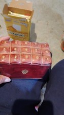 Vintage 1960s Italian Calf Leather Dual Playing Card Box Gold Florentine Italy picture