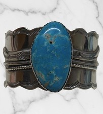 Native American Navajo Sterling Silver Turquoise Signed Bracelet picture