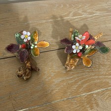 2 Norman Brumm Enameled Copper Wild Strawberries on Burl Wood Flowers & Leaves picture