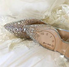 ALDO Disney Cinderella Clear/Silver Pointed Toe Ankle Strap Rhinestone 7.5 picture