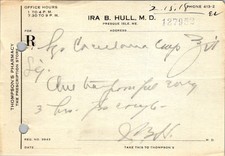 1918 Dr Ira B Hull Prescription Script - Presque Isle Maine Pharmacy picture