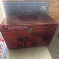 Vintage Wilson 1960s Amber Plastic Wil-Hold Sewing Box Caddy With (2) Trays USA picture