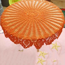 31in Orange Vintage Hand Crochet Round Tablecloth Lace Table Cloth Flower Doily picture