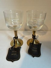 VTG Merlin et Delaunay Brass Shot Size Liqueur Goblets Glasses Thailand Pair picture