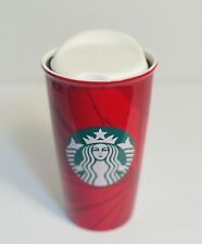 2014 Starbucks Coffee Cup Mug Red 12 oz Ceramic Tumbler Lid Mermaid Logo picture