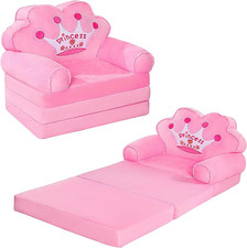 Kids Couch Fold Out, Foldable Princess Chair for Toddlers, Pink picture