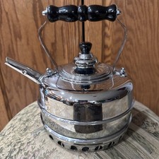 Vintage Simplex Patent Solid Copper Chrome Whistling Tea Kettle Made in England picture