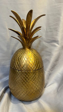Vintage Brass Pineapple Canister 10” Large Heavy Hollywood Regency picture