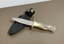 Vintage 1992 Bear MGC Stag Boot Dagger Knife with Black Leather Boot/Belt Sheath picture