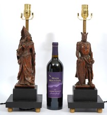 19th Century Pair of Carved Wooden Figure Lamps Custom Mounted picture