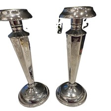 2-VTG / ATQ Chrome Art Deco (1920-30’s) by Cromwell Metal Etched Candle Holders  picture