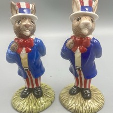 2 Two Royal Doulton Uncle Sam Bunnykins Figurines DB 50 1985 England 4.25” picture
