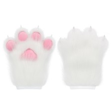HAOAN Furry Faux Fur Fox Cat Paws Gloves Animal Fursuit One Size, White picture