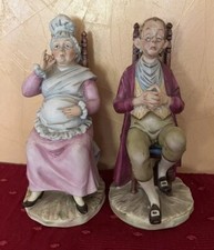 Lipper & Mann Japan Bisque Porcelain Old Lady Old Man In Chairs Figurines Whimsy picture