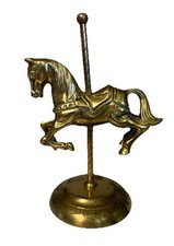 Vtg MCM Solid Brass Carousel Horse Mounted on a Pole Paperweight Decor picture