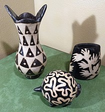 Three (3) Vintage Lenca Tribe Honduras Art Pottery Armadillo4” + 2 Vases 12