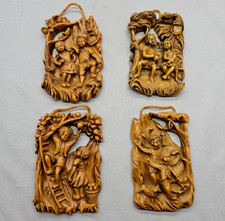 4 Vtg German Wax Relief Wall Decoration Boy & Girl Portraying Four Seasons Brown picture