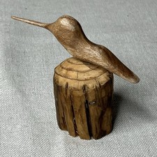 Vintage Handcrafted Wood Hummingbird On Wooden Base - EUC picture