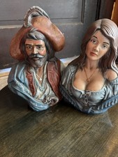 Vintage Holland Mold Pirate Gypsy Wench Pair Statue Figurine Bust Set picture