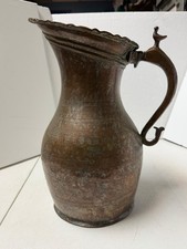 Antique Persian Hand Forged Copper Decorative Pitcher  10.5” picture