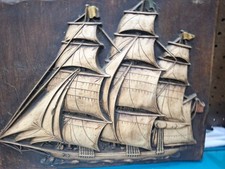 Vtg Mid Century Modern Wood Sailing Pirate Ship Boat 3-Demension picture