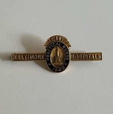 Vintage 1949 Baltimore City Hospitals 10K Gold Nursing Pin Fetting Black Enamel picture