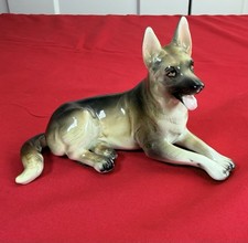 Vtg Napco German Shepherd Dog Figurine M1758 Japan 5” Lying Ceramic MCM picture