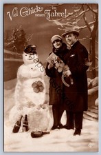 K65/ Interesting RPPC Postcard c1910 Christmas Wishes Snowman Couple 11 picture