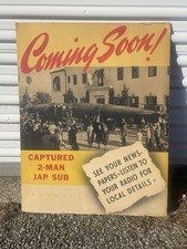 Original WWII Exhibition Poster Coming Soon Captured 2-man Sub Linen picture